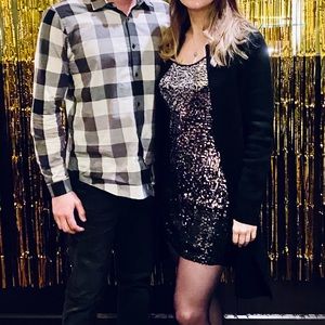 White House Black Market Metallic Sequins Mini Dress Black Grey Ombre Holidays